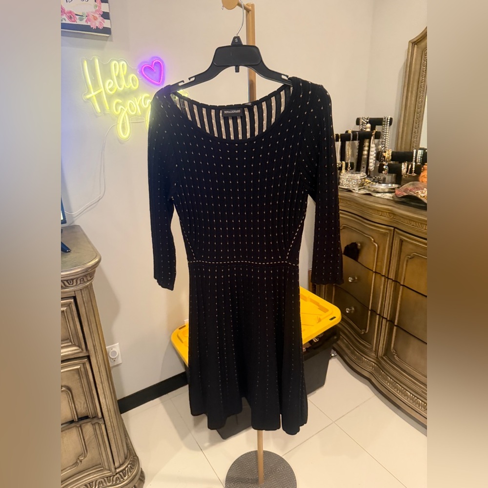Nina Leonard Black Dress with Silver Accents